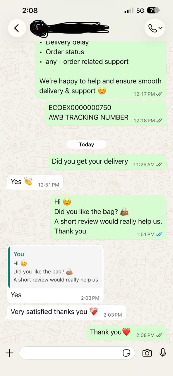WhatsApp customer review